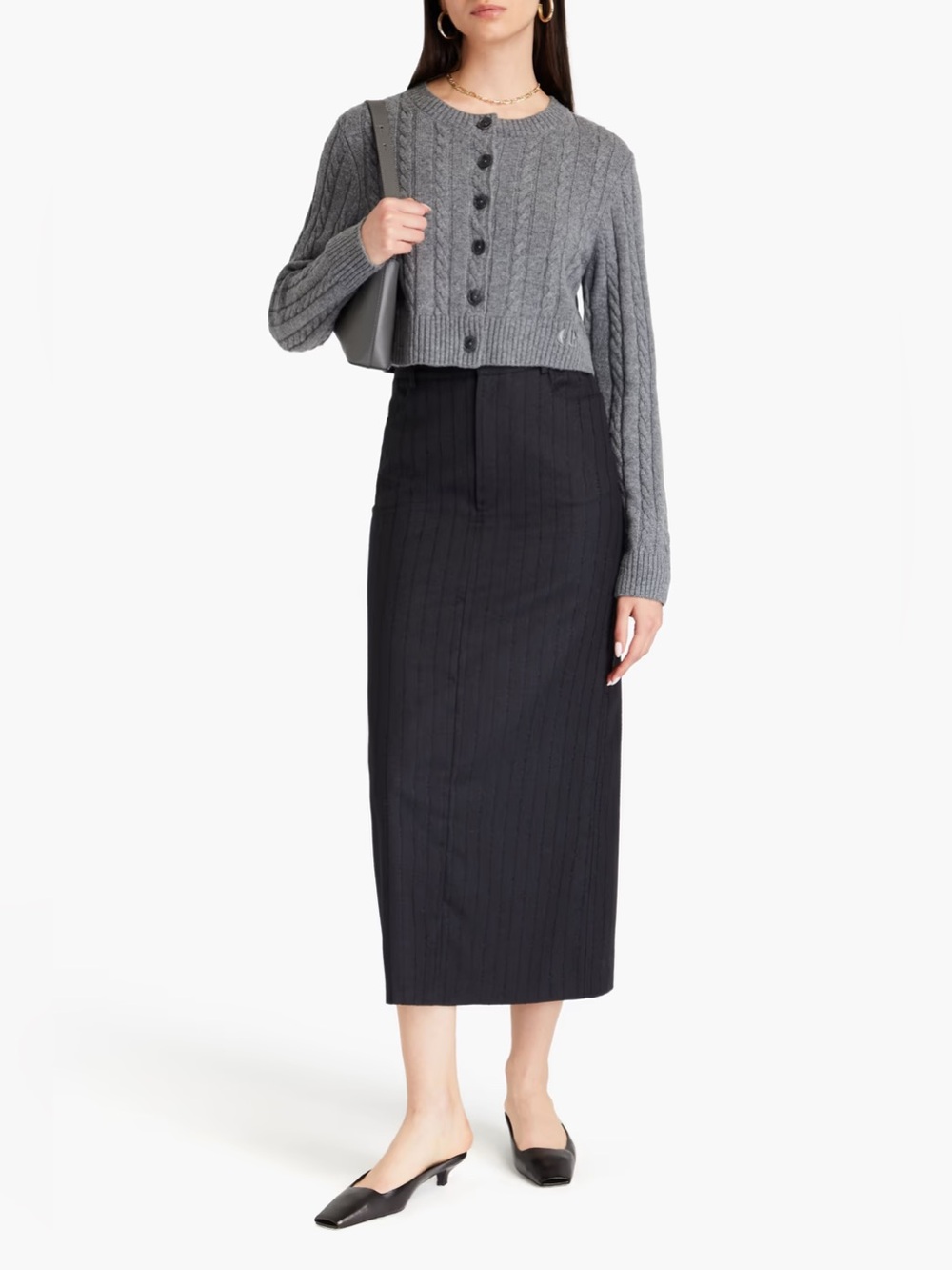 LouLou Studio Wool Pinstripe Maxi Skirt Size XS